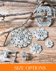 Bright Silver Clear Crystal Conchos - Sizes from 1"- 3" and Buckles