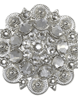 Bright Silver Clear Crystal Conchos - Sizes from 1"- 3" and Buckles