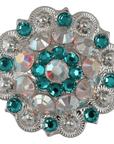 Bright Silver Teal & AB Crystal Conchos - Sizes from 1"- 3" and Buckles