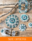 Bright Silver Teal & AB Crystal Conchos - Sizes from 1"- 3" and Buckles