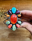 Cuff Bracelet - Mix Stone turquoise and Shell & Sterling Silver
