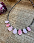 14" Pink Conch Petal Choker – 3mm Sterling Silver Pearls