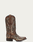 C3275 - WOMEN'S ORIX GLITTERED INLAY AND STUDS BROWN SQUARE TOE COWBOY BOOT