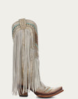 C3424 - WOMEN'S CRYSTALS PATTERN EMBROIDERY AND FRINGE SNIP TOE BROWN COWBOY BOOT