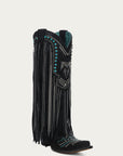 C4087 - WOMEN'S EMBROIDERY EAGLE WITH LAMB AND CRYSTALS FRINGE WITH STUDS SNIP TOE COWBOY BOOT