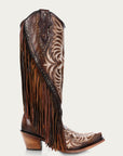 C4165 - WOMEN'S EAGLE EMBROIDERY STUDS AND LAMB FRINGES HONEY TALL TOP SNIP TOE COWBOY BOOT