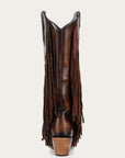 C4165 - WOMEN'S EAGLE EMBROIDERY STUDS AND LAMB FRINGES HONEY TALL TOP SNIP TOE COWBOY BOOT