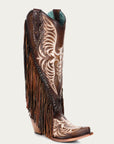 C4165 - WOMEN'S EAGLE EMBROIDERY STUDS AND LAMB FRINGES HONEY TALL TOP SNIP TOE COWBOY BOOT
