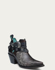 C4211 - WOMEN'S EMBROIDERY, CONCHOS AND HARNESS ANKLE CHOCOLATE POINTED TOE COWBOY BOOT