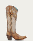 C4218 - WOMEN'S HONEY OVERLAY EMBROIDERY AND STUDS TALL TOP BONE SNIP TOE COWBOY BOOT
