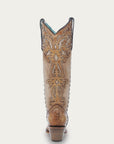 C4218 - WOMEN'S HONEY OVERLAY EMBROIDERY AND STUDS TALL TOP BONE SNIP TOE COWBOY BOOT