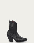 C4220 - WOMEN'S EMBOIDERY, OVERLAY AND STUDS BLACK ELASTIC TEXTILE SNIP TOE COWBOY BOOT