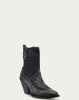 C4220 - WOMEN'S EMBOIDERY, OVERLAY AND STUDS BLACK ELASTIC TEXTILE SNIP TOE COWBOY BOOT