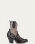 C4222 - WOMEN'S BROWN EMBROIDERY, OVERLAY AND STUDS BONE ELASTIC TEXTILE SNIP TOE COWBOY BOOT