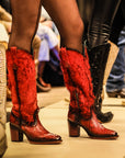 C4224 - WOMEN'S COWHIDE AND PYTHON EMBROIDERY TALL TOP NARROW SQUARE TOE COWBOY BOOT