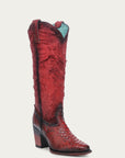 C4224 - WOMEN'S COWHIDE AND PYTHON EMBROIDERY TALL TOP NARROW SQUARE TOE COWBOY BOOT