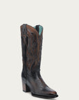 C4232 - WOMEN'S HONEY INLAY EMBROIDERY AND STUDS BLACK NARROW SQUARE TOE COWBOY BOOT