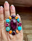 Adjustable Cluster Ring – Purple Spiny Oyster & Sonoran Gold by E. Richards, Native Made