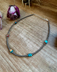 Mixed Turquoise & Spiny Oyster Necklace – 3mm Sterling Silver Pearls