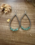 3 mm Sterling Silver Pearls earrings teardrop with real turquoise chips