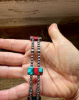Pink/turquoise Double Strand Necklace – 13” Beaded – Sterling Silver Pearls & Rectangle Variscite Turquoise