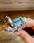 Saddle Shape Kingman Turquoise Ring – Size 8 – Native Made by T. Yazzie