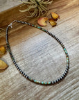 Sterling Silver Pearl & Green Heishi Turquoise Necklace – 19"