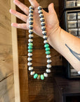 19 Inch 14 mm Sterling Silver Pearls necklace with Australian Green Grass Agate