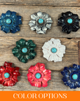 Hand Painted Leather Flowers - Carnations - Round Turquoise Cabochons