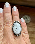 Oval ring - Adjustable- White Buffalo Ring & sterling silver