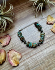 Green Turquoise Chip Bracelet with Sterling Silver Saucers & Chain