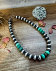 19 Inch 14 mm Sterling Silver Pearls necklace with Australian Green Grass Agate