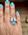 Adjustable Opal Ring – White, Blue & Pink Opal in Sterling Silver