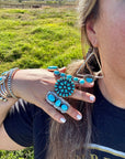 Round Cluster ring- adjustable - Kingman turquoise ring and sterling silver