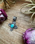Zia Symbol Pendant with Sonoran Gold Turquoise – Sterling Silver – Native Made by K. Billah – Fits 8mm