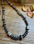 Graduated Barrel Bead Necklace – 24 Inch – Sterling Silver Saucer & Barrel Beads