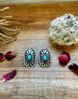 Long Sterling silver stud earrings with kingman turquoise