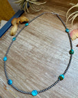 21” Necklace – Sterling Silver Pearls & High-Grade Oval Turquoise