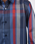 Kid's Modern Fit Navy Plaid Digital Print Shirt