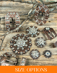 Copper Clear Crystal Conchos Sizes from 1"-3" and Buckles