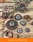 Copper Amethyst, Aqua, Clear Crystal Conchos Sizes from 1"-3" and Buckles
