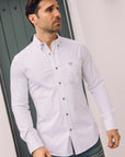 Men’s Single Pocket Logo Modern Fit Stretch Dress Shirt - White