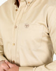Men’s Single Pocket Logo Modern Fit Stretch Dress Shirt - Beige