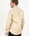 Men’s Single Pocket Logo Modern Fit Stretch Dress Shirt - Beige