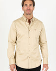 Men’s Single Pocket Logo Modern Fit Stretch Dress Shirt - Beige