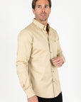 Men’s Single Pocket Logo Modern Fit Stretch Dress Shirt - Beige