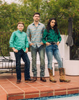 Kid's Cotton Green Monogram Digital Print Dress Shirt