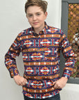 Kid's Cotton Navy Aztec Digital Print Dress Shirt