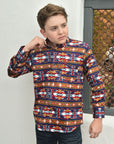 Kid's Cotton Navy Aztec Digital Print Dress Shirt