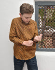 Kid's Cotton Gold Aztec Digital Print Dress Shirt